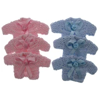 12Pcs Handmade Mini Cotton Crochet Sweater Flower Ribbon For Baby Shower Baptism Party DIY Table Decoration 5 x 9.5cm