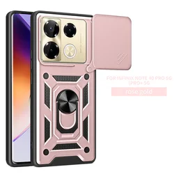 Armor Slide Camera Protective Case with Magnetic Ring Stand and Durable Cover for Infinix Note40Pro 4G (Rose Gold)