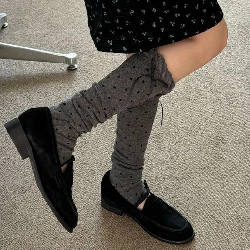 Lolita Leg Warmers Cute Polka Dot Long Socks Cotton Knitted Foot Cover Bow Y2k Leg Warmers JK Girls Knee Kawaii Stockings