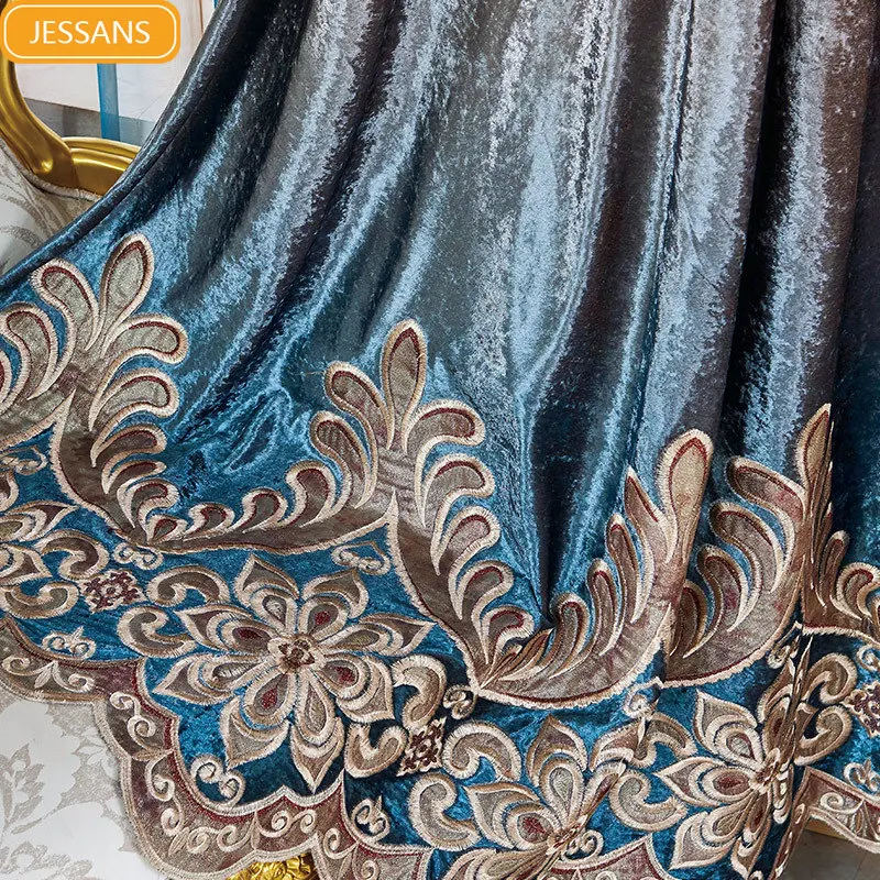 

New luxury curtains with valance living room bedroom curtain bronzing blue curtain Curtains for Living dining room bedroom