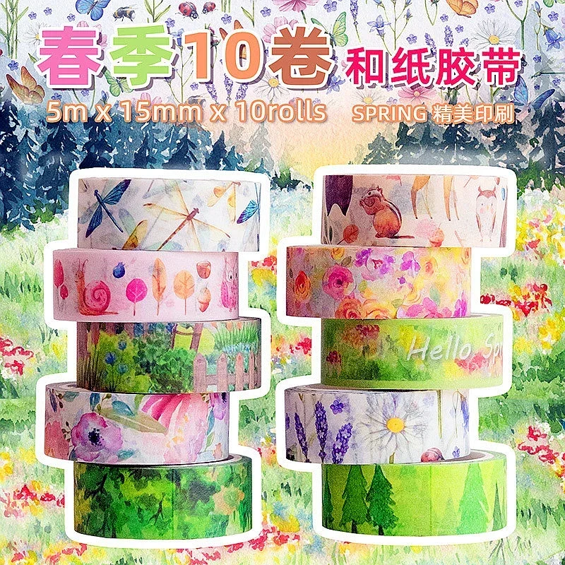 10롤 포일 골드 실버 와시 테이프 DIY 장 이스터 스크랩북킹 콜라주 스티커 봄 소재 홈 크래프트 문구류