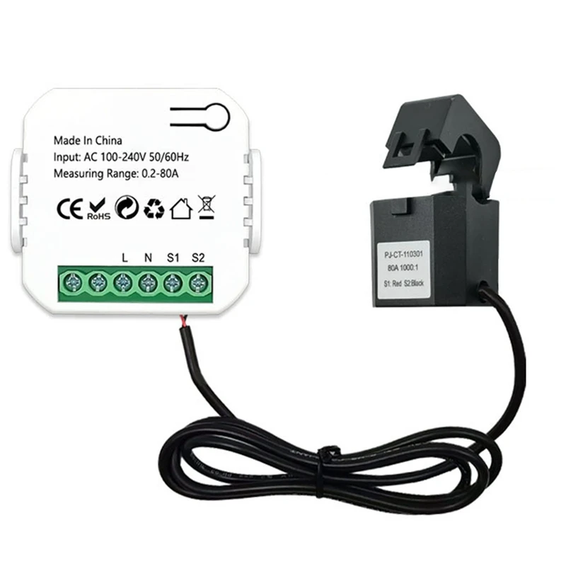 Tuya Smart Zigbee Energy Meter 80A With Clamp App Monitor Kwh Voltage Current Power Consumption 110V 240V