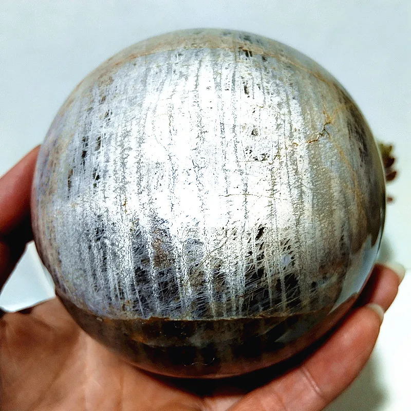 95mm Natural Gray Moonstone Crystal Sphere Room Decor Stone Ball Witchcraft Supplies chakra Healing Crystals FengShui Decor