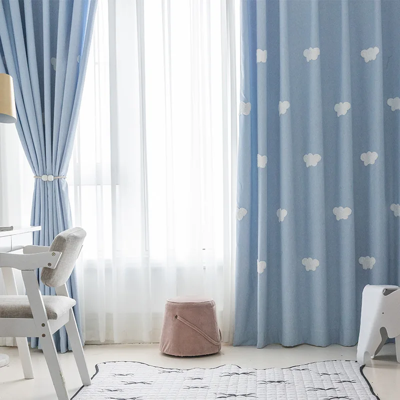 3D Cloud Embroidery Kids Curtains for Room Darkening, Thermal Insulated, Blackout Window Treatment,Grommet Top Window Curtains - Image 3