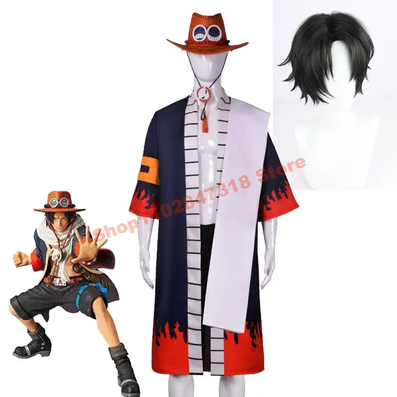 

Anime Portgas·D· Ace Cosplay Hat And Costume Ace Wig Headwear Adult Japanese Kimono Halloween Carnival Pirates Dress Up