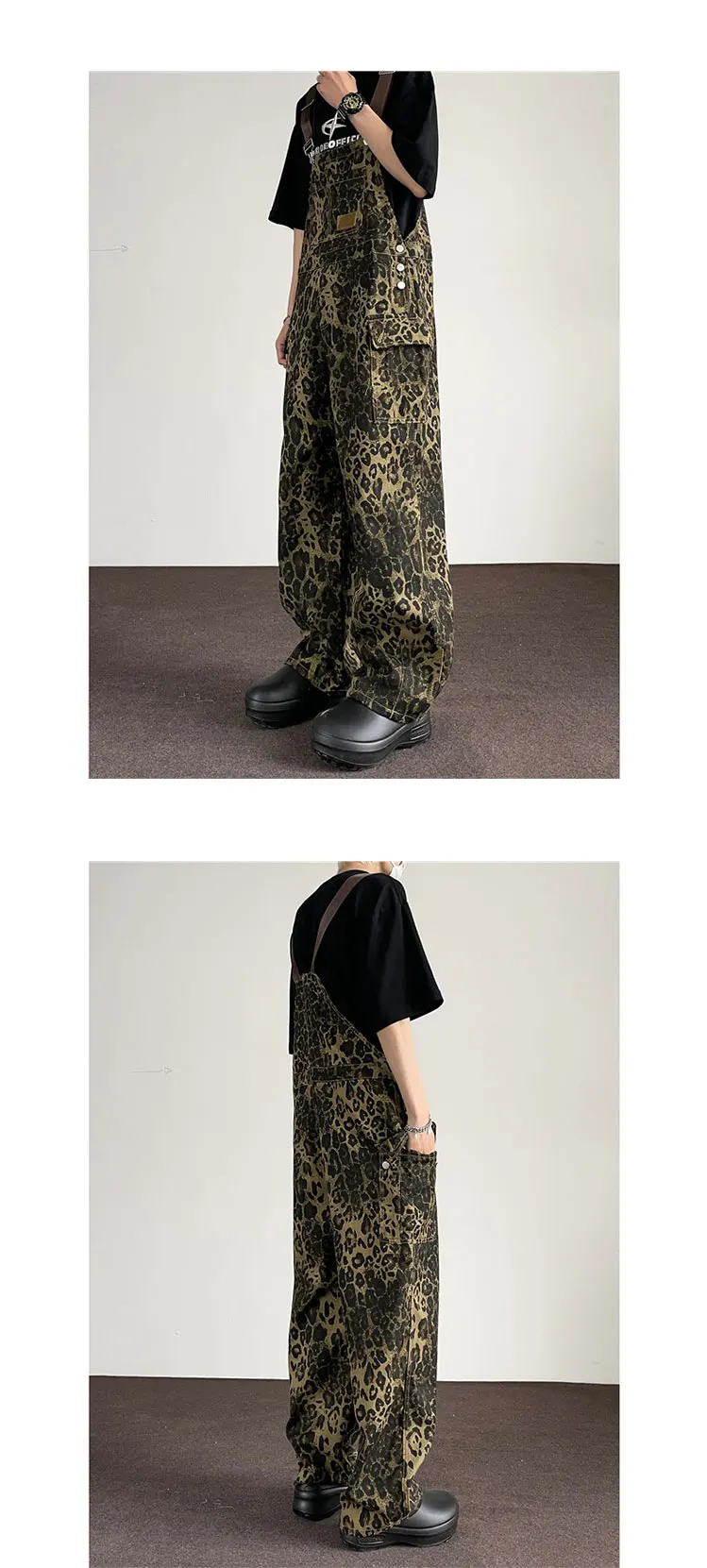 Description Picture 5 of itemSpring Autumn Leopard Printed Overalls Fashion Couple Hip Hop Loose Casual Wide Leg Straight Floor-Mopping Pants Male Clothes