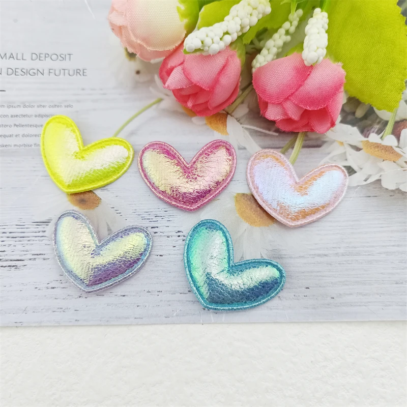 

100Pcs 2.8x2CM PU Leather Heart Appliques Padded Patches for DIY Baby Girl's Hair Clip Band Headdress Bow Decoration