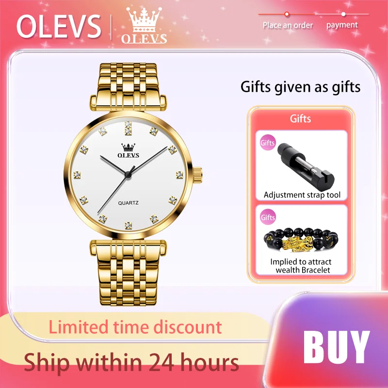 OLEVS New Men's Watches Gold Stainless Steel Strap Male Quartz Watch Waterproof Simplicity Original Brand Luxury Wristwatch european american male stretch small straight skinny jeans classic simplicity solid color denim pants men clothing blue trousers