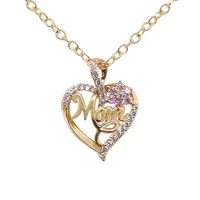 Gold-Plated Mom Heart Necklace with Cubic Zirconia - Dainty Valentine's Day Gift for Women Fashion Jewelry