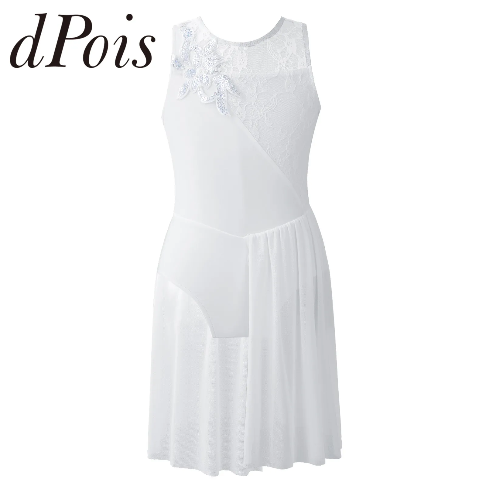 

Kids Girls White Tulle Roller Ice Figure Skating Dress Ballet Gymnastics Leotard Dress Dance Wear Childs Lyrical Dance Costume