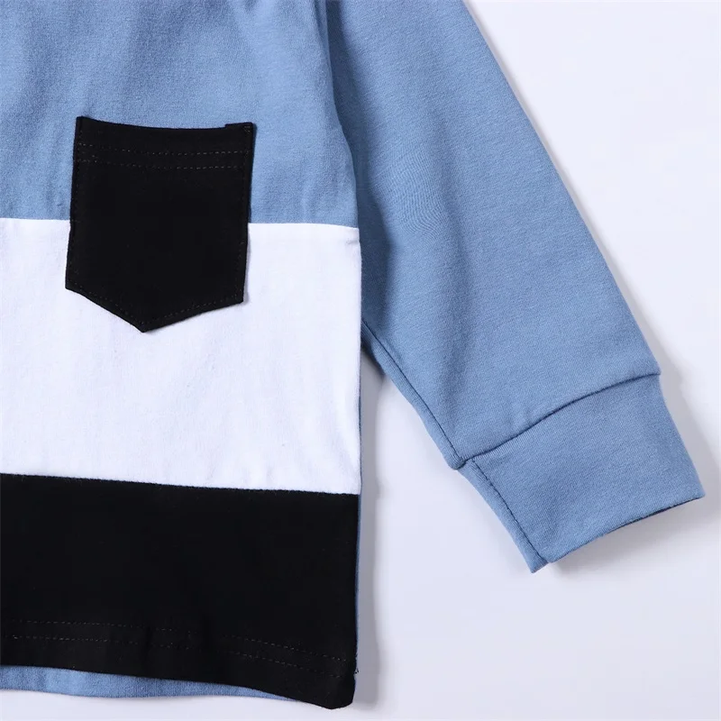 

Toddler Boys Fall Outfits Contrast Color Pocket Long Sleeve Tops and Solid Color Long Pants 2Pcs Clothes Set