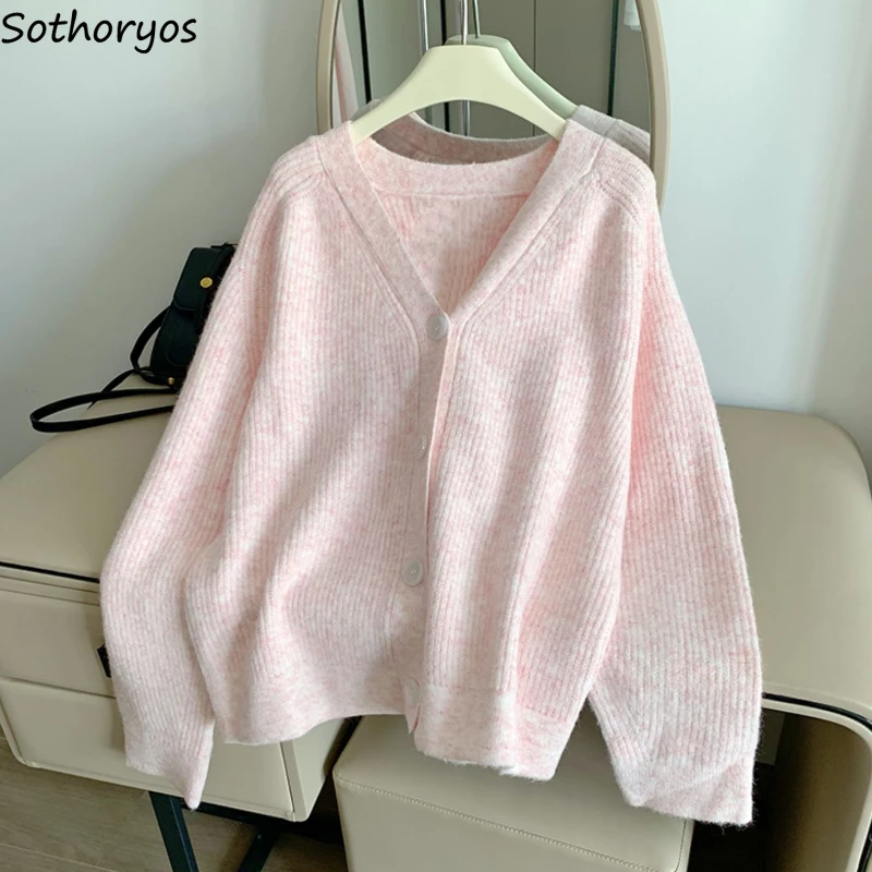 

Кардиган женский трикотажный с V-образным вырезом, теплый мягкий Повседневный Однотонный свитер в уличном стиле, модная универсальная удобная кофта в Корейском стиле