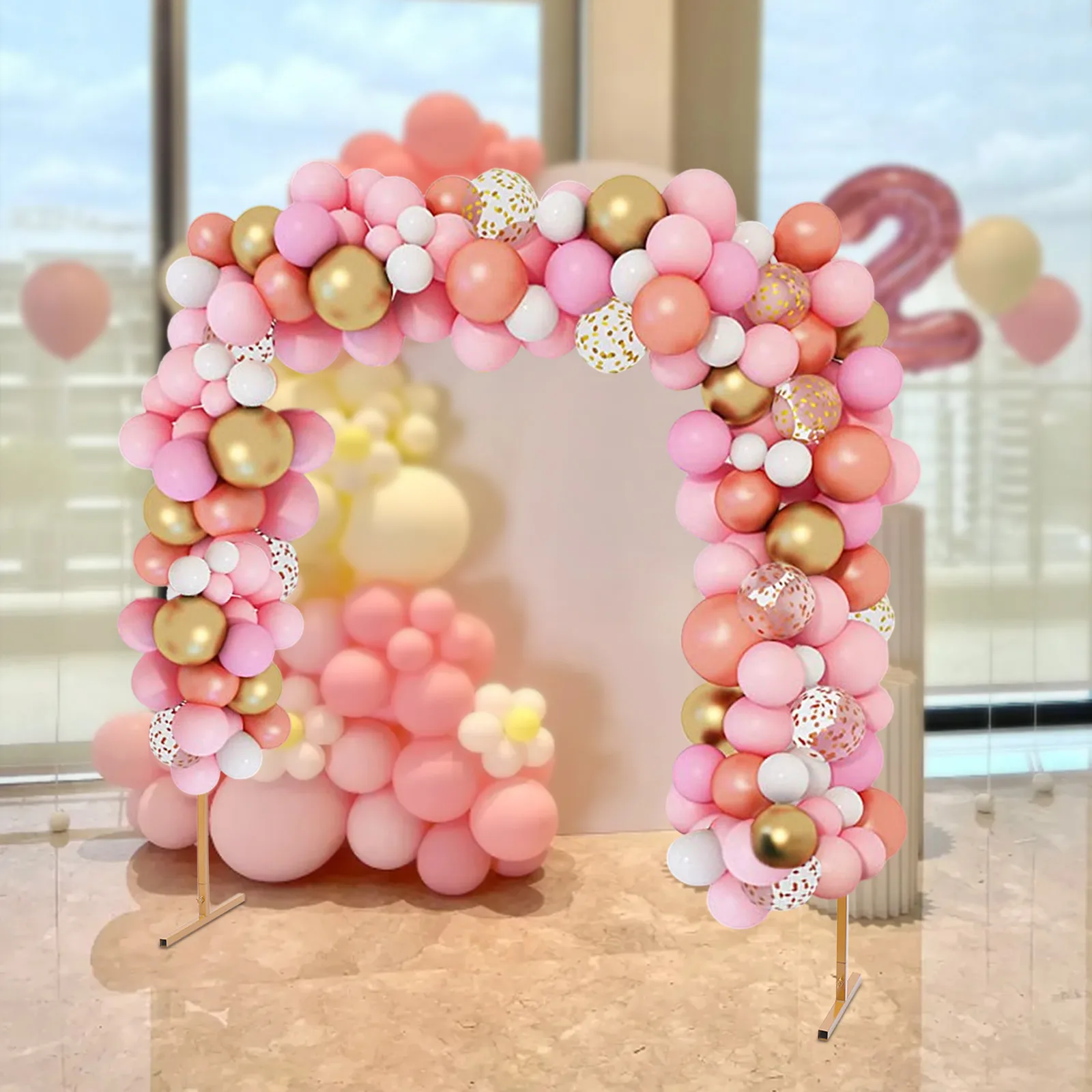 2x2m Golden Square Wedding Arch Height Adjustable Flower Balloon Dispaly Rack