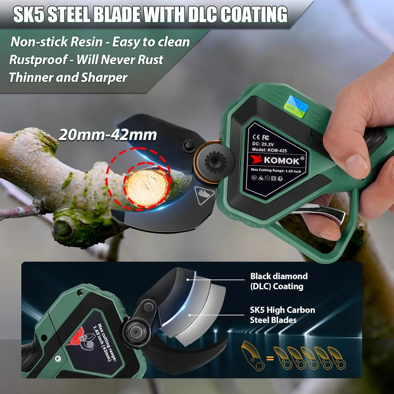 Professional Cordless Electric Pruners Battery Powered Tree Branch Cutter with 2 Rechargeable 2 A 2