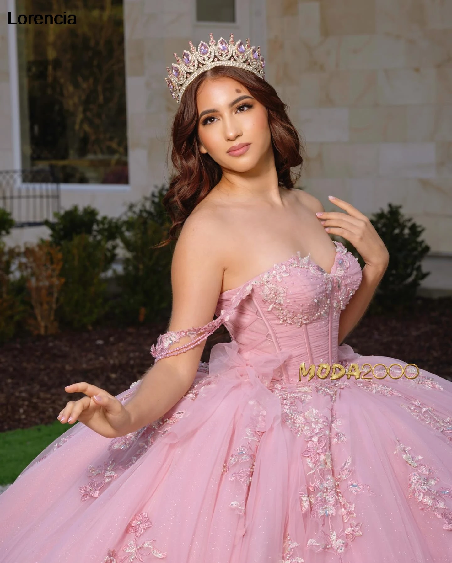 Lorencia Mexican Quinceanera Dress Ball Gown Shiny Lace Applique Beading Corset Sweet 16 Vestidos De 15 A&ntilde;os YQD899