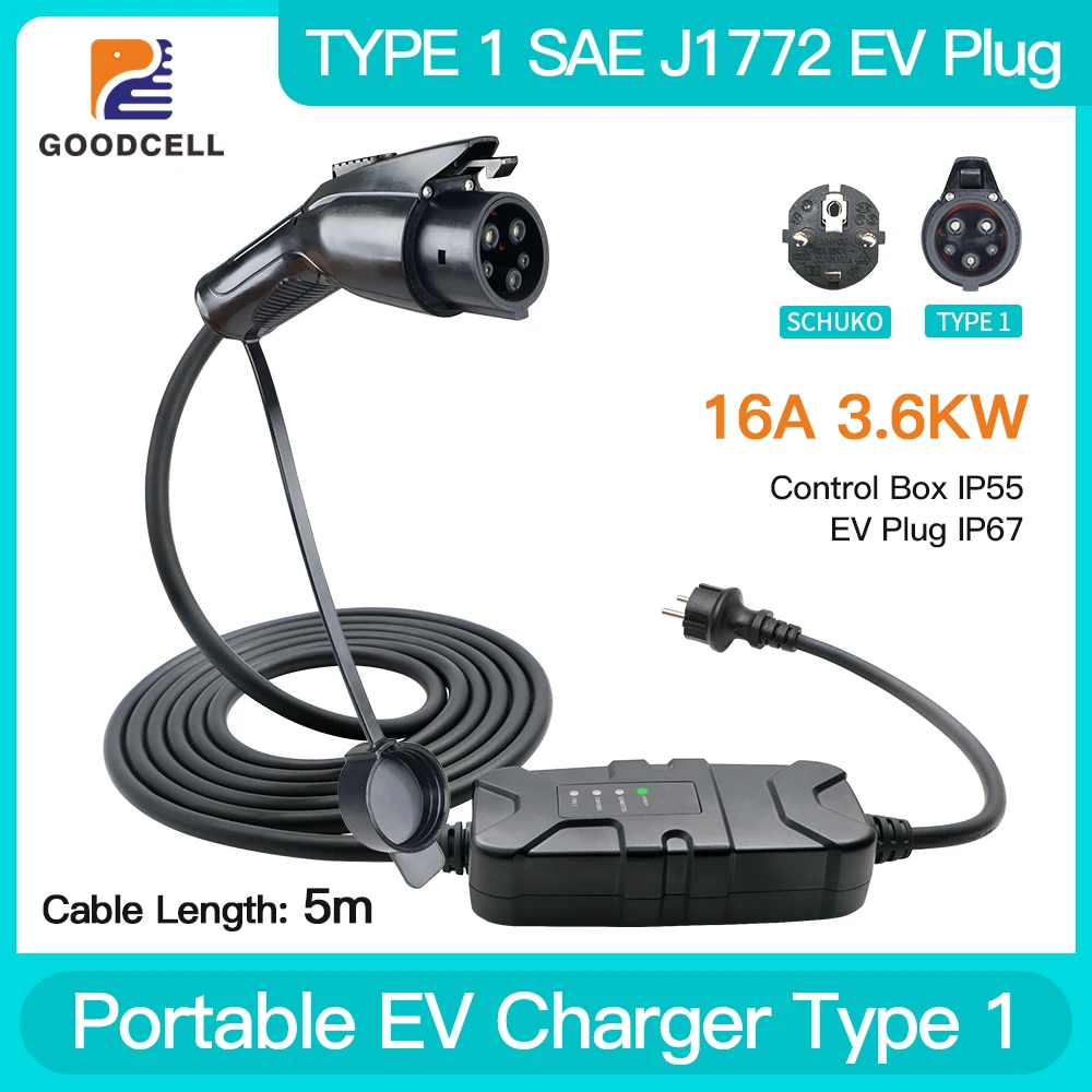 Cavo 5M Caricatore Portatile Ev 16A 3.6Kw Wallbox Ricarica 220-250V Type2 Iec62196-2 Evse Scatola Di Ricarica Type1 Saej1772