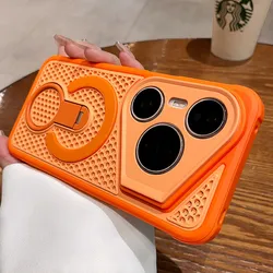 Magnetic 360° Ring Case with Honeycomb Heat Dissipation and PC Skin Feel Cover for HUAWEI Pura 90S Pro (Orange)