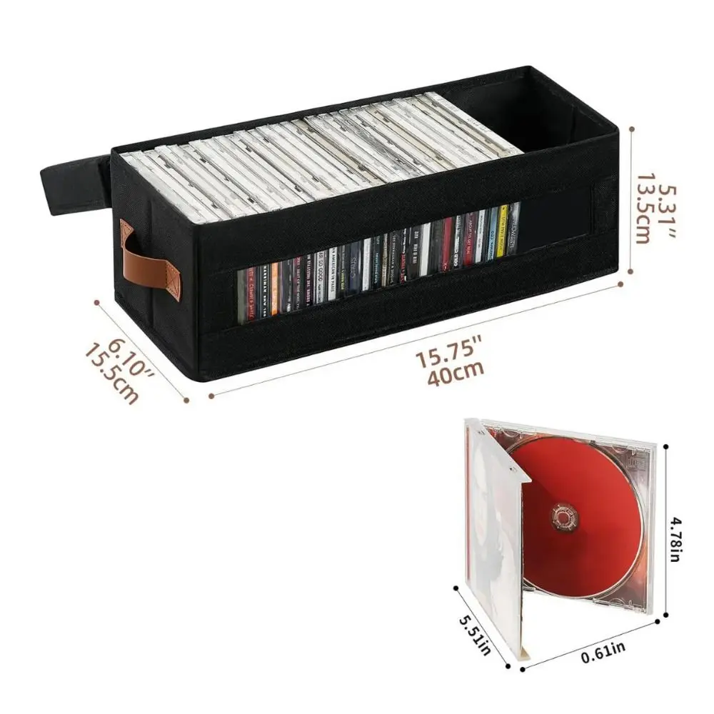 가시창이 있는 CD 보관함 손잡이가 있는 방진 뚜껑 쌓을 수 있는 CD 케이스 148개의 CD 용량 접이식 CD 홀더 미디어 보관함