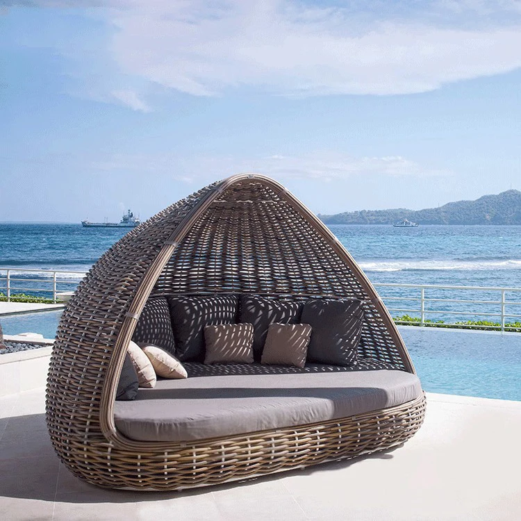 

Rattan art round bed, leisure rattan weaving lounge chair, outdoor reclining balcony, sofa, resort beach chair
