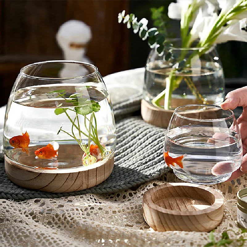 Kreative transparent wohnzimmer runde glas goldfisch tank büro
