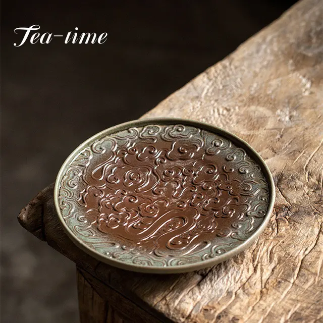 Coarse Pottery Kiln Change Auspicious Clouds Chinese Antique Handmade Pot Bearing Dessert Plate Fruit Plate Creative Tea Sauce