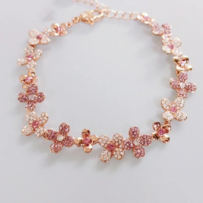 

Европейские и американские модные ювелирные изделия серии Elderflower Розовый Блестящий Бриллиант Полный романтический цветочный изысканный женский браслет