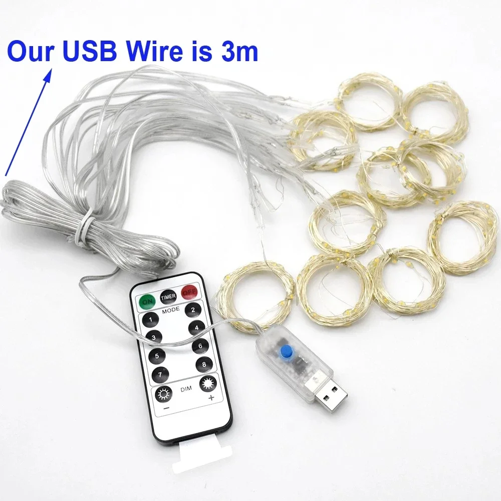 Curtain LED String Lights Christmas Decoration 3m Remote Control Holiday Wedding Fairy Garland Lights for Bedroom Outdoor Home