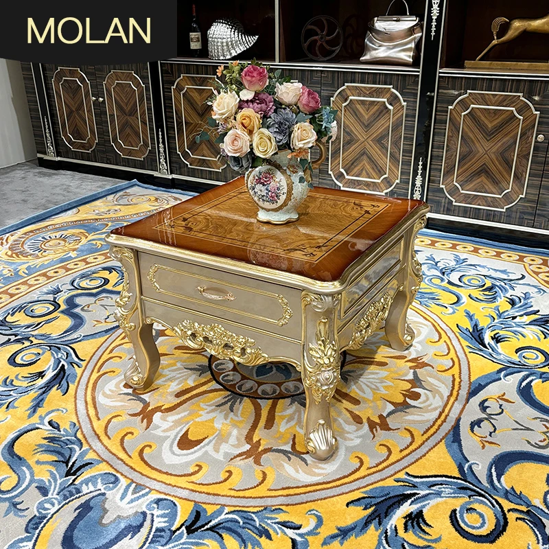 French Small Coffee Table European Solid Wood Small Coffee Table Palace Luxury Living Room With Drawer