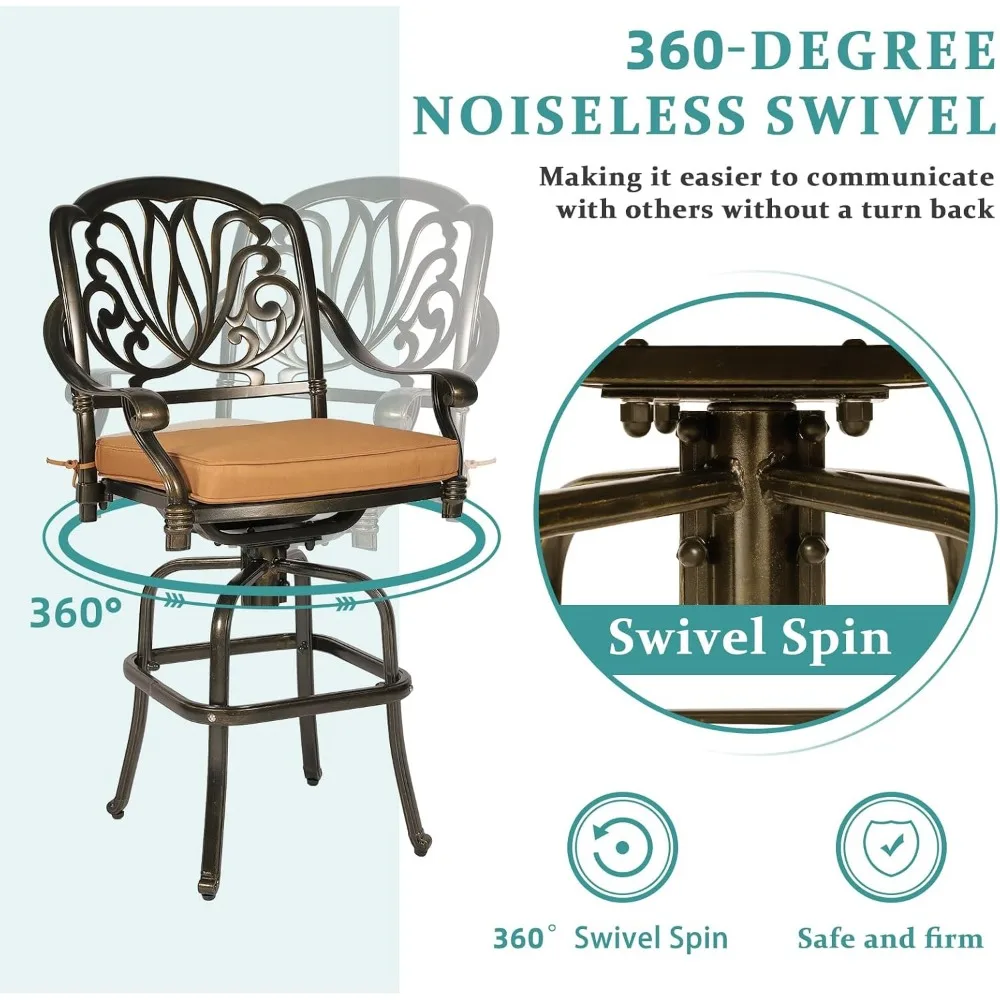 5-Piece Patio Swivel Bar Set, All-Weather Cast Aluminum Outdoor High Bar Stool Bistro Set for Backyard Garden with 4 Cu 4