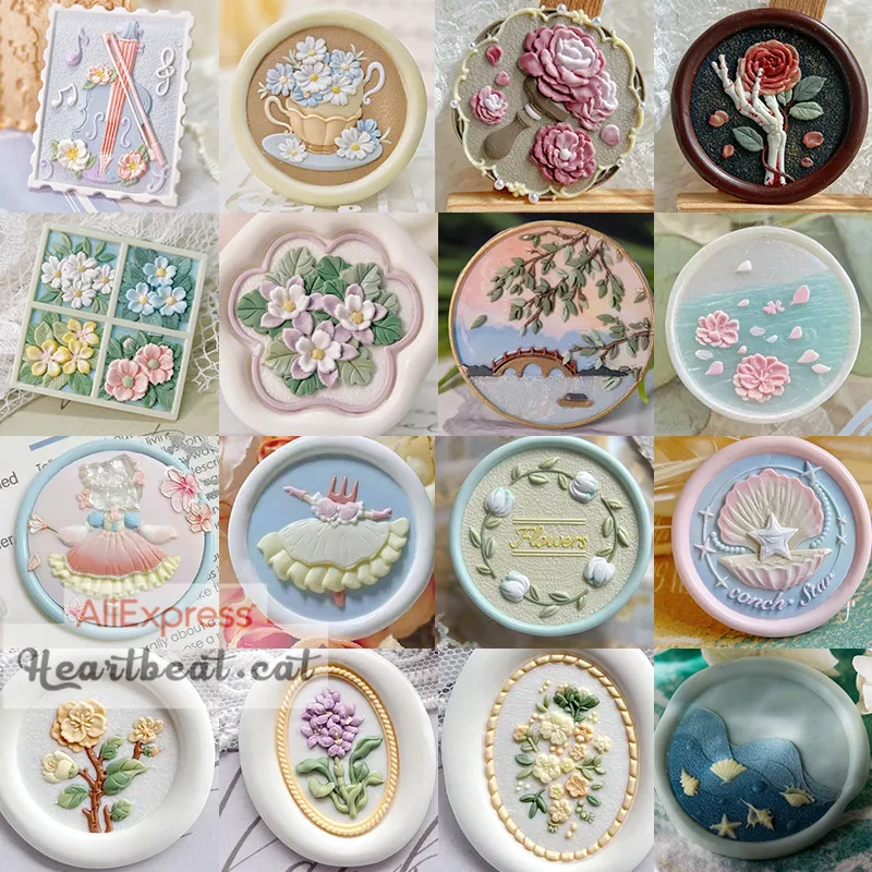 3D-Embossed-Retro-Wax-Seal-Stamp-Flowers-Shells-Stars-Love-Pattern ...
