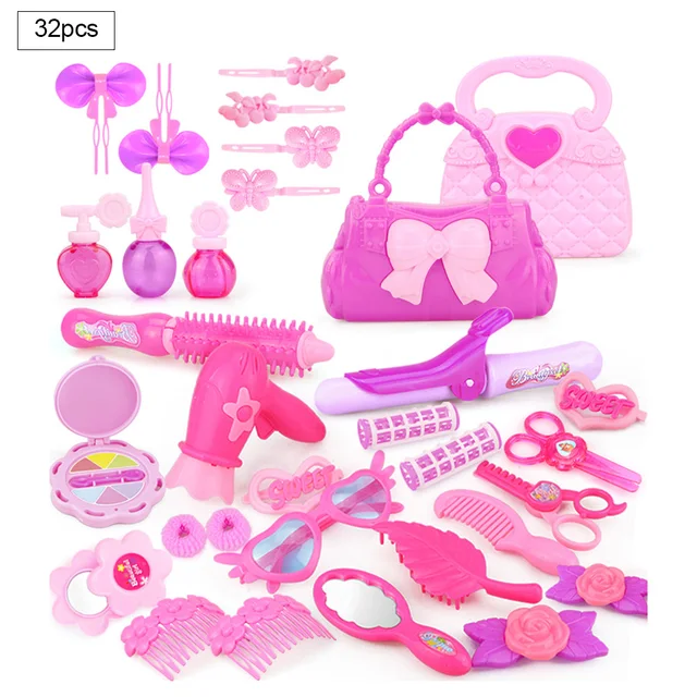 24-32PCS Pretend Play Kid Make Up Toys Pink Makeup Set Princess Hairdressing Simulation Plastic Toy For Girls Dressing Cosmetic 6