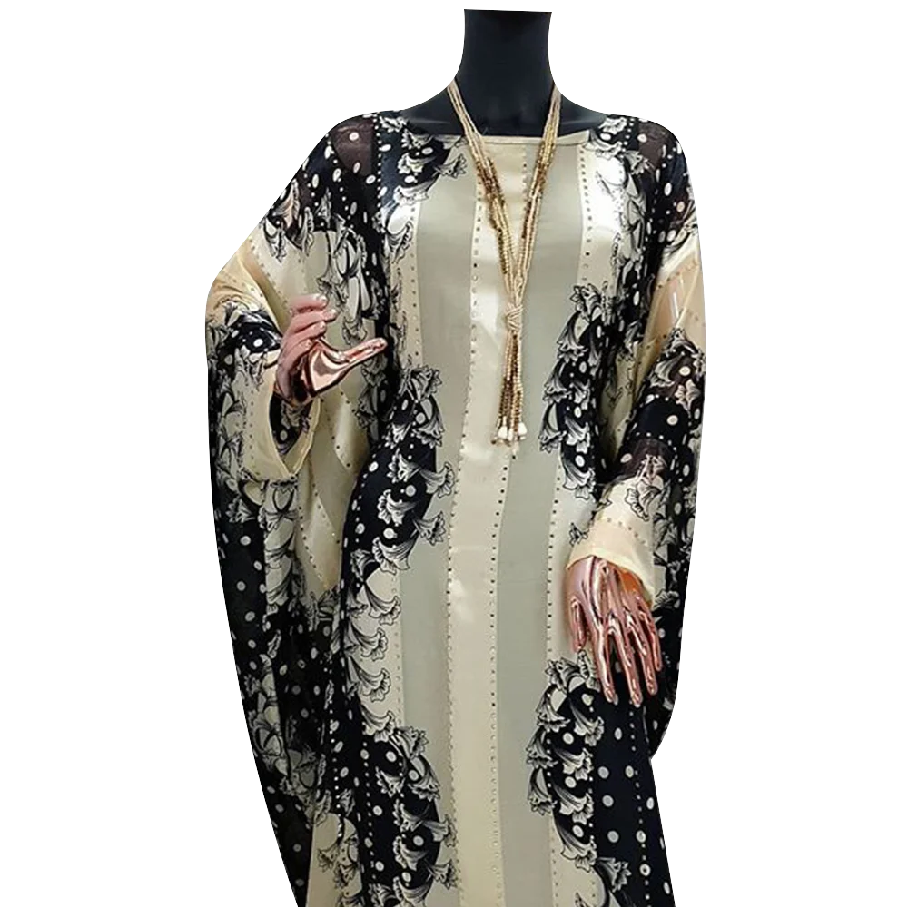 Set Gaun Muslim Gambar Ombak Gaun Jubah Pesta Wanita Pakaian Eropa Pakaian Amerika Abaya Dubai Maxi Desain Afrika Longgar african dress,kaftan dress