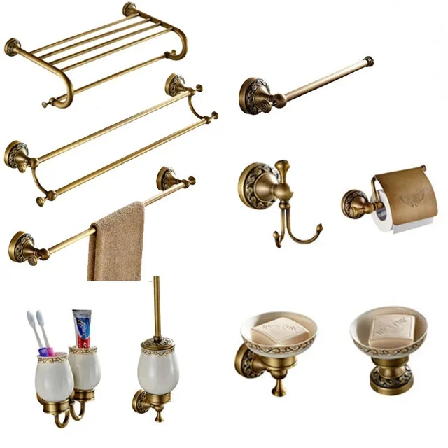 Antique Brass Carved Towel Paper Holder Bathroom Towel Rack Bathroom Accessories Retro Faucet Hardware Set