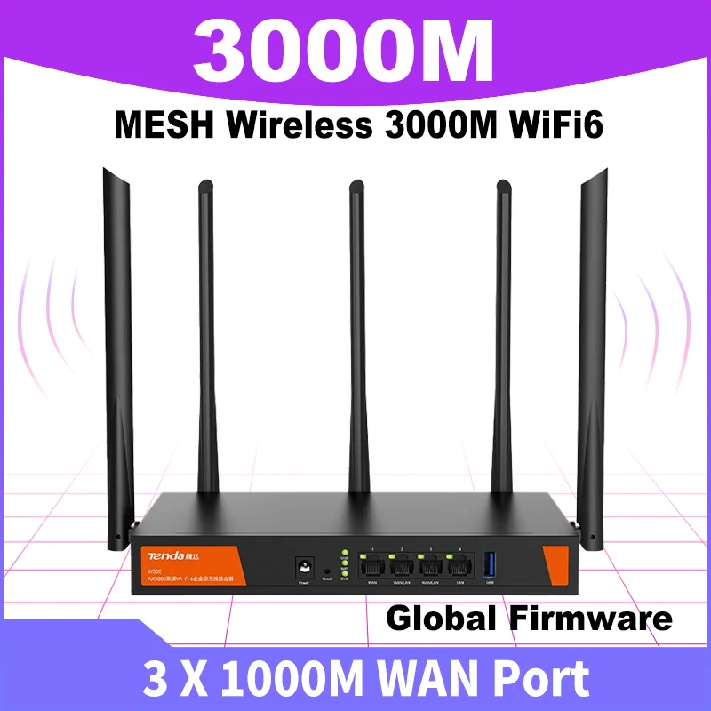 Tenda-roteador sem Fio para Escritório W30e Ax3000 Wireless Enterprise Wifi 5g Internet Hotspot Café Casa Grande até 80 Wi-fi 200 Cabo User