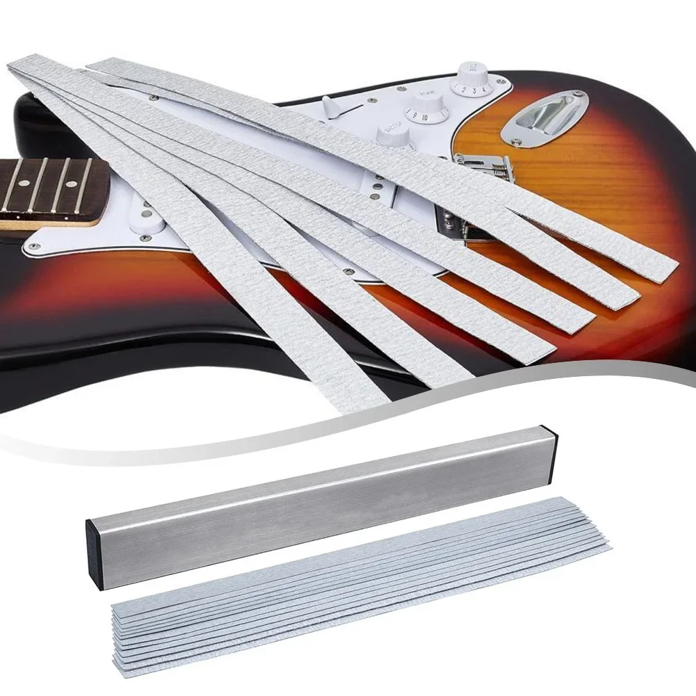 Guitar Neck Fret Beam Leveling Bar Luthier Tools With 6PCS Sandpaper Stainless Steel Aluminum Alloy Versatile Polishing Guitar
