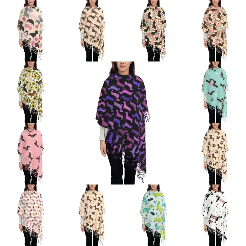 

Fashion Sausage Dog Tassel Scarf Women Winter Warm Shawls Wraps Female Dachshund Scarves