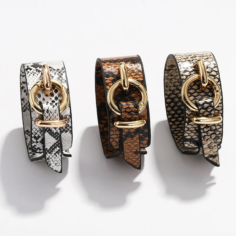 

Kirykle 2023 Fashion Boho Women Jewelry Leopard Leather Bangles Elegant Multilayer Wide Wrap Metal Hoop Bracelet Accessory