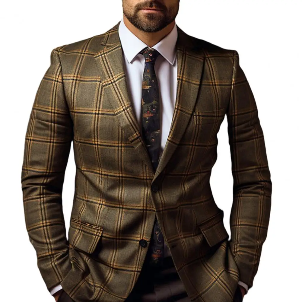 Männer Anzug Mantel formale Business-Stil Slim Fit Plaid Print Langarm Single Button Verschluss gerade Strickjacke Arbeit Büro Mantel