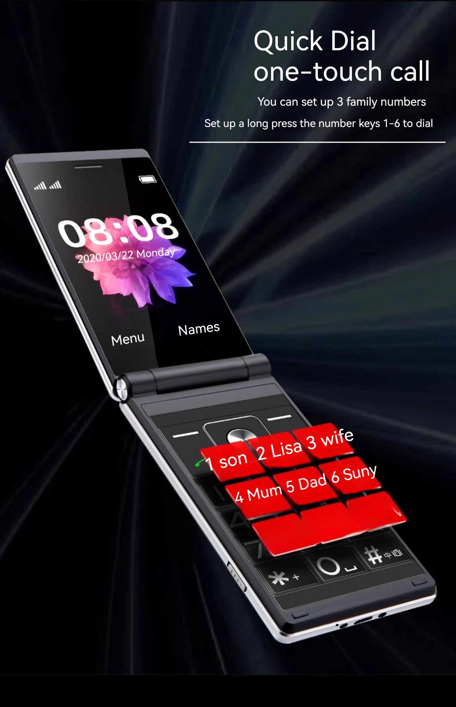 Foldable Mobile Phone Foldable Flip Dual Display Large Key Loud Sound SOS Speed Dial Blacklist Dual Sim Card Double Torch