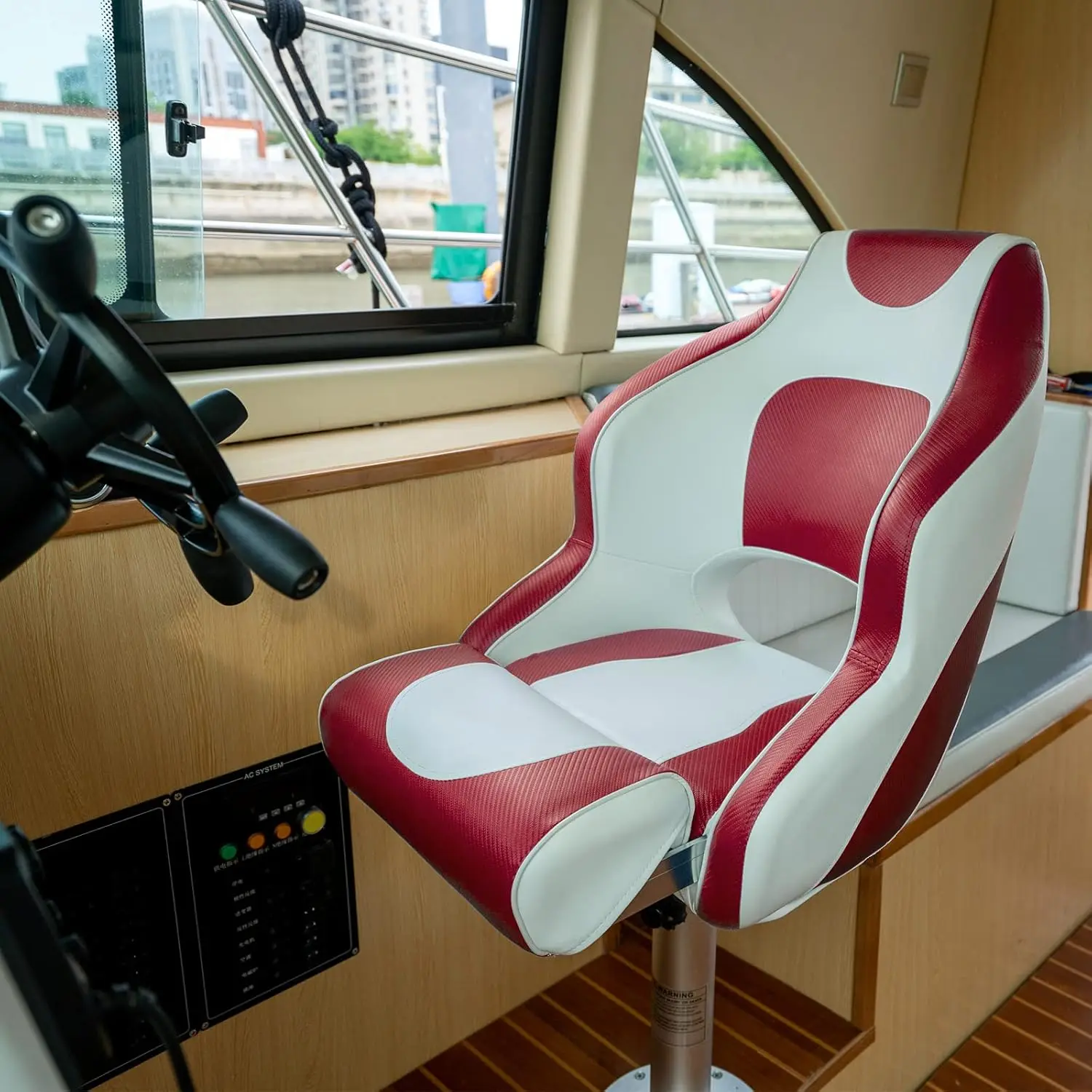 Leader Accessories Two Tone Captains Bucket Seat Boat Seat Premium Sports Flip Up Boat (Model C-White/Red)