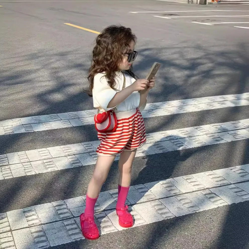 여아용 한국 스타일 바지, 올 매치 스트라이프 반바지, 루즈 캐주얼 핫 팬츠, 패션 여름 어린이 바지, 2024 여름 신상