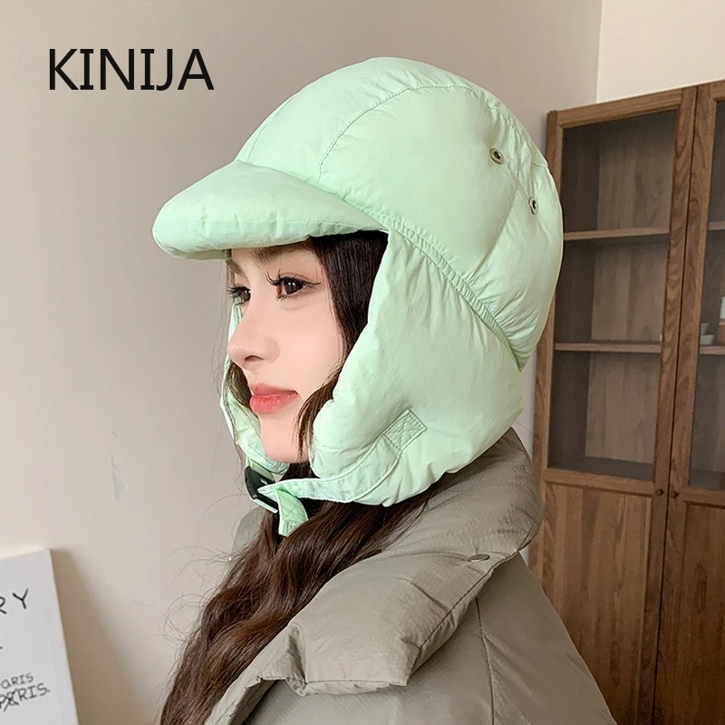 Down Filled Lei Feng Cap Girls Winter Hat Ear Protection Outdoor Mountain Climbing Cycling Skiing Windproof Snowproof Hat Youth