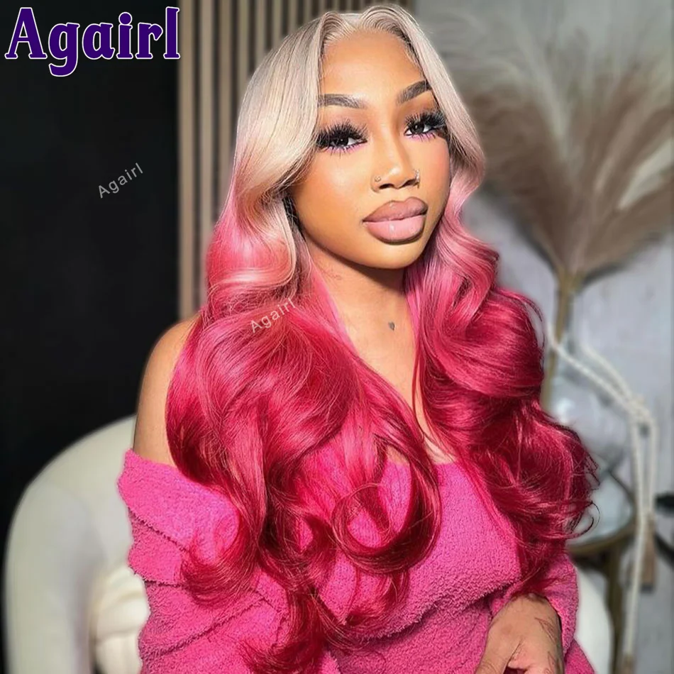 

Ombre Grey Pink 13x6 Lace Frontal Body Wave Wig 613 Colored Rose Pink Transparent 13x4 Lace Front Human Hair Wig PrePlucked 200%