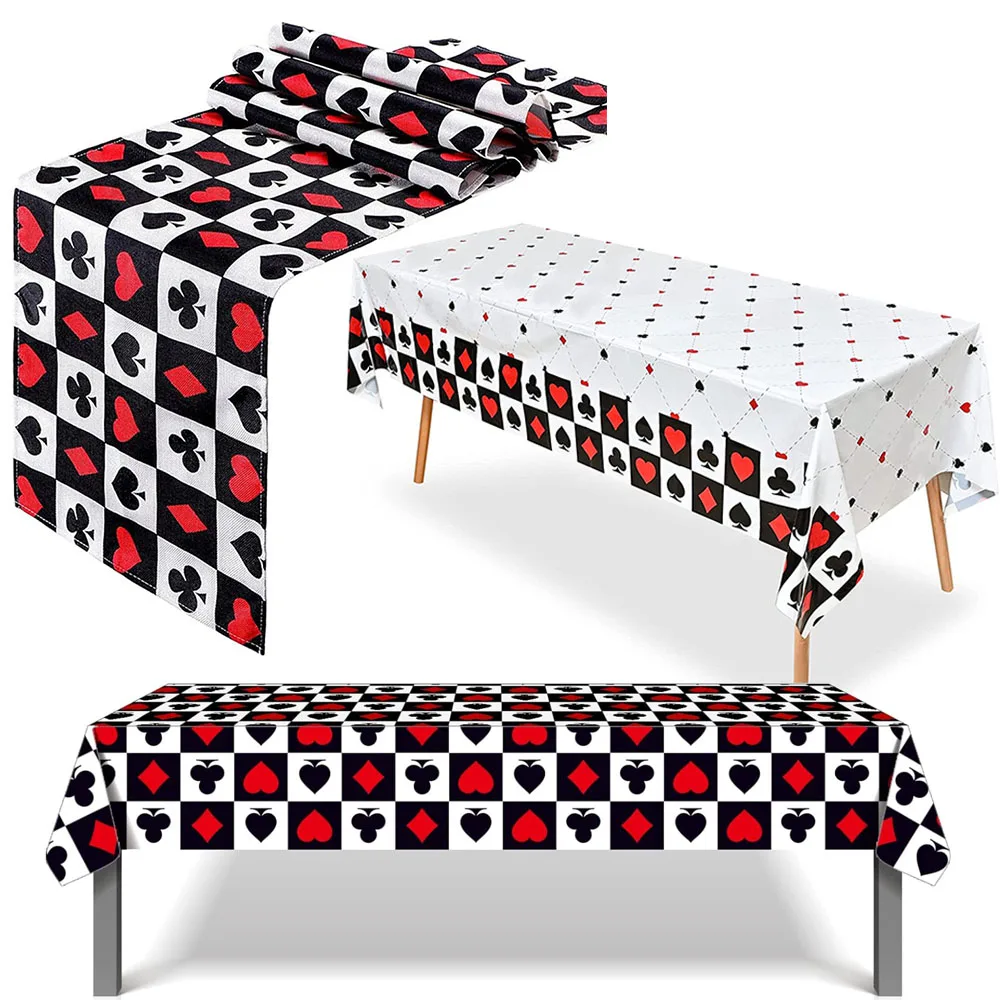 1 Confezione Casino Table Runner Poker Tovaglia Las Vegas Table Cover Poker Night Theme Birthday Casino Party Decor Supplies