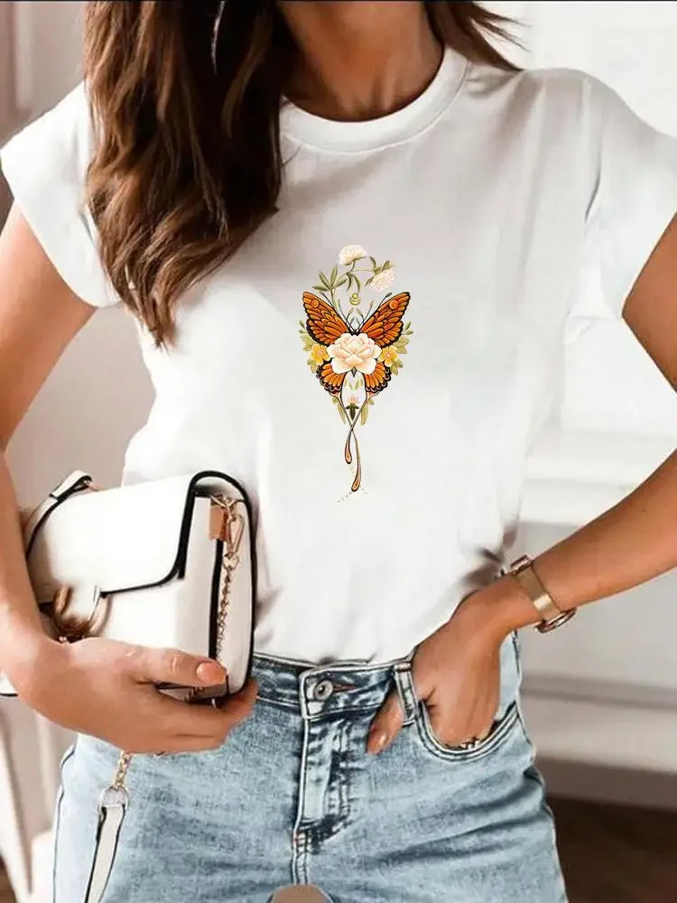 

Print Clothes Women T-shirt Flower Bee Trend Style 90s Spring Summer Female Tee Fashion Short Sleeve Shirt Lady Graphic T-shirt