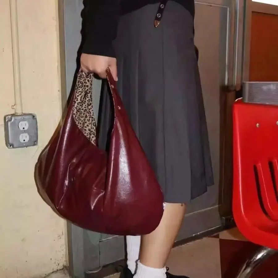 Double-Sided Shoulder Bag Cool and Sweet Leopard Print Commuter Tote Bag Women's Versatile Large Bag Retro Chic Handbag bolsos