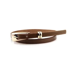 Fashionable PU Leather Narrow Belt with Multicolor Decoration (Dark coffee)