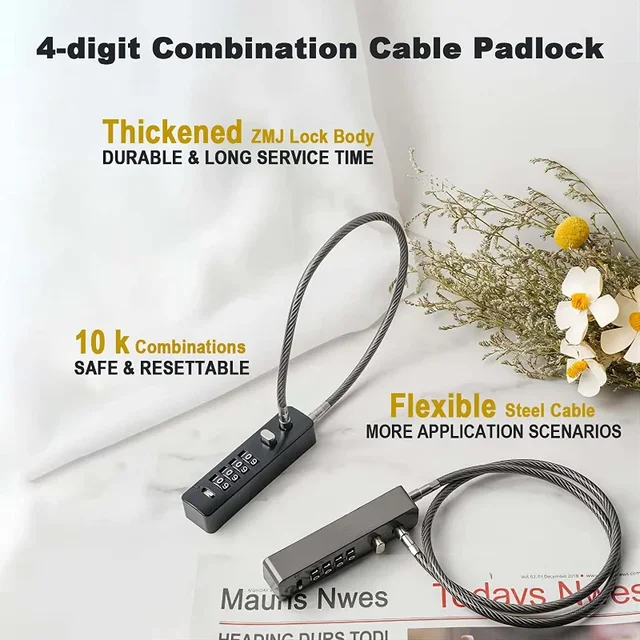 4 Digit Combination Cable Lock Reset Code for Bike Locker File Cabinet Padlock Hardware Furniture Anti-theft Lock 3