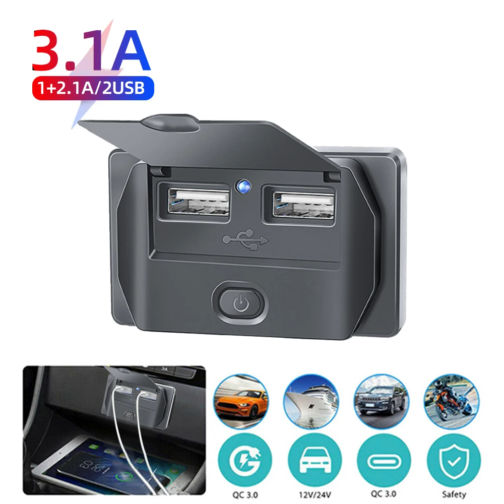 Presa USB Doppia 12V/24V Per Auto E Camper - Ricarica Rapida 3.1A Con Indicatore LED E Coperchio, Impermeabile