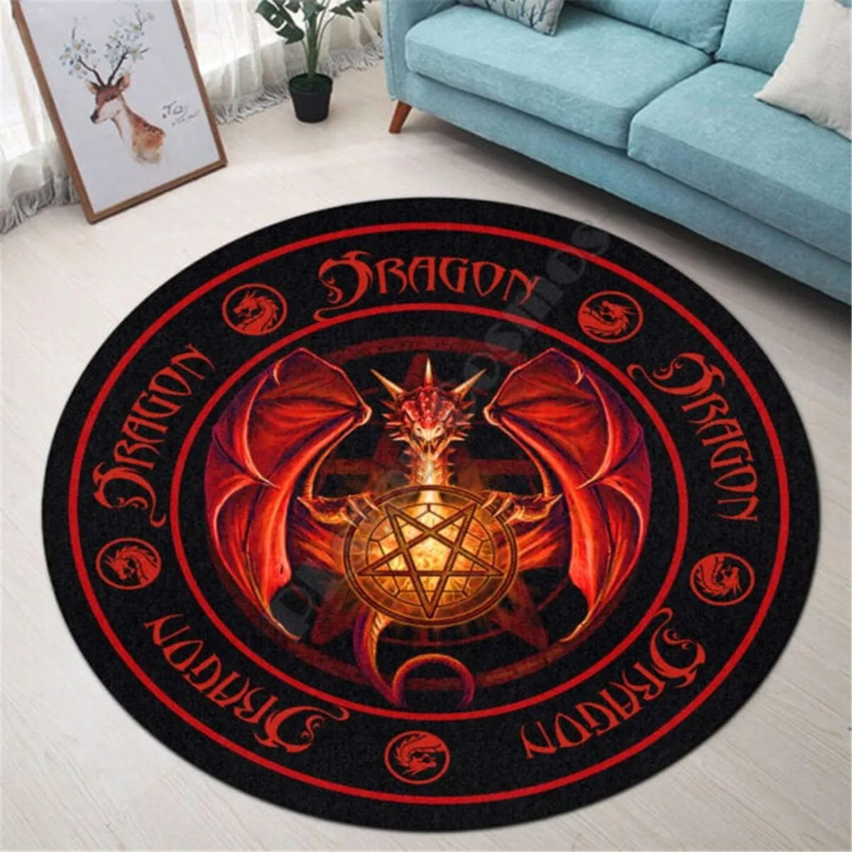 

Love Dragon Christmas Premium Round Rug 3D Printed Rug Non-slip Mat Dining Living Room Soft Bedroom Carpet 14